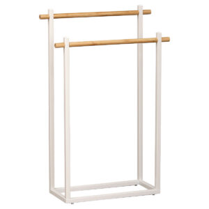 White Towel Rack with 2 Bamboo Bars
